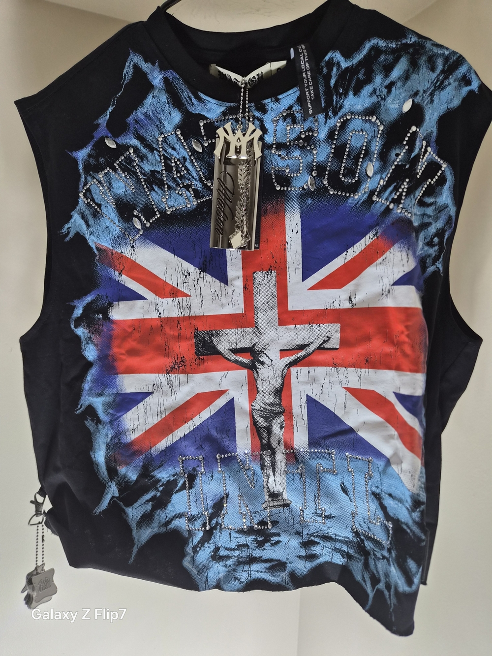 Sleeveless Union Jack Graphic Polo Shirt - Black/Red/Blue